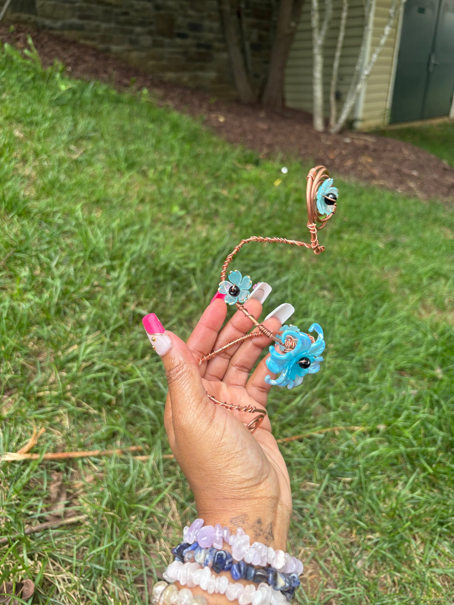 Blue Fairy 001 Spiraled Wrist Cuff | Pure Copper