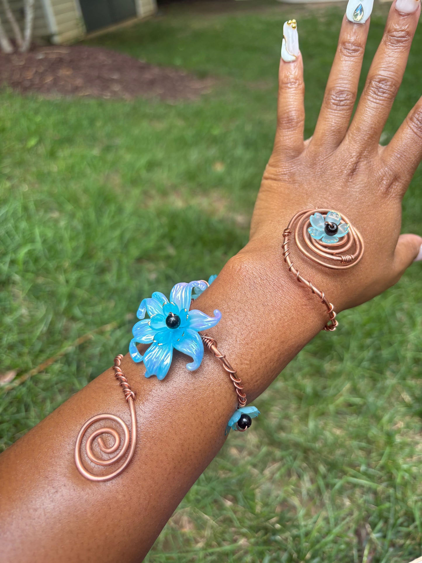 Blue Fairy 001 Spiraled Wrist Cuff | Pure Copper