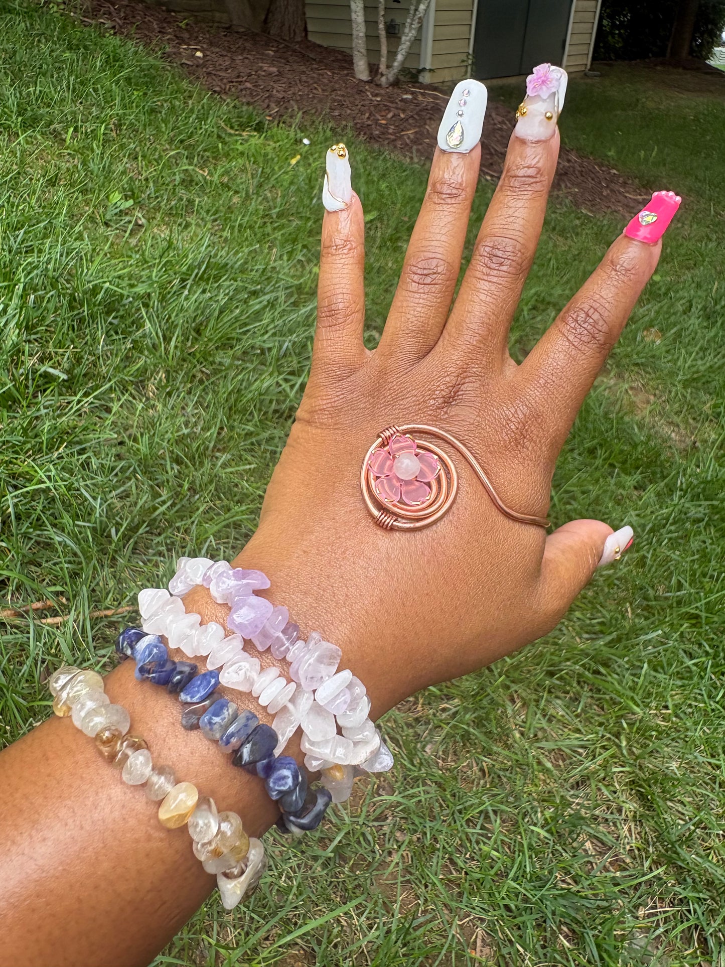 Rose Quartz Bloom Palm Ring