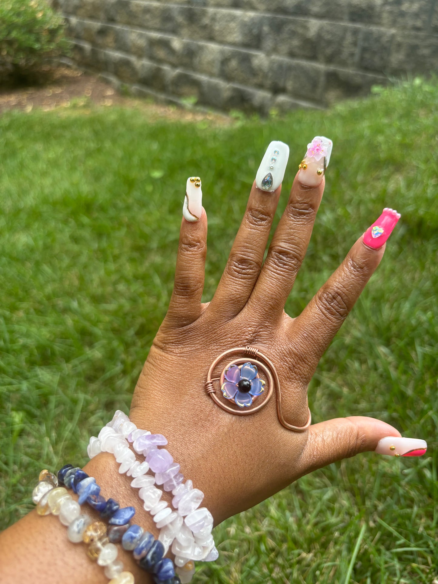 Black Onyx Bloom Palm Ring